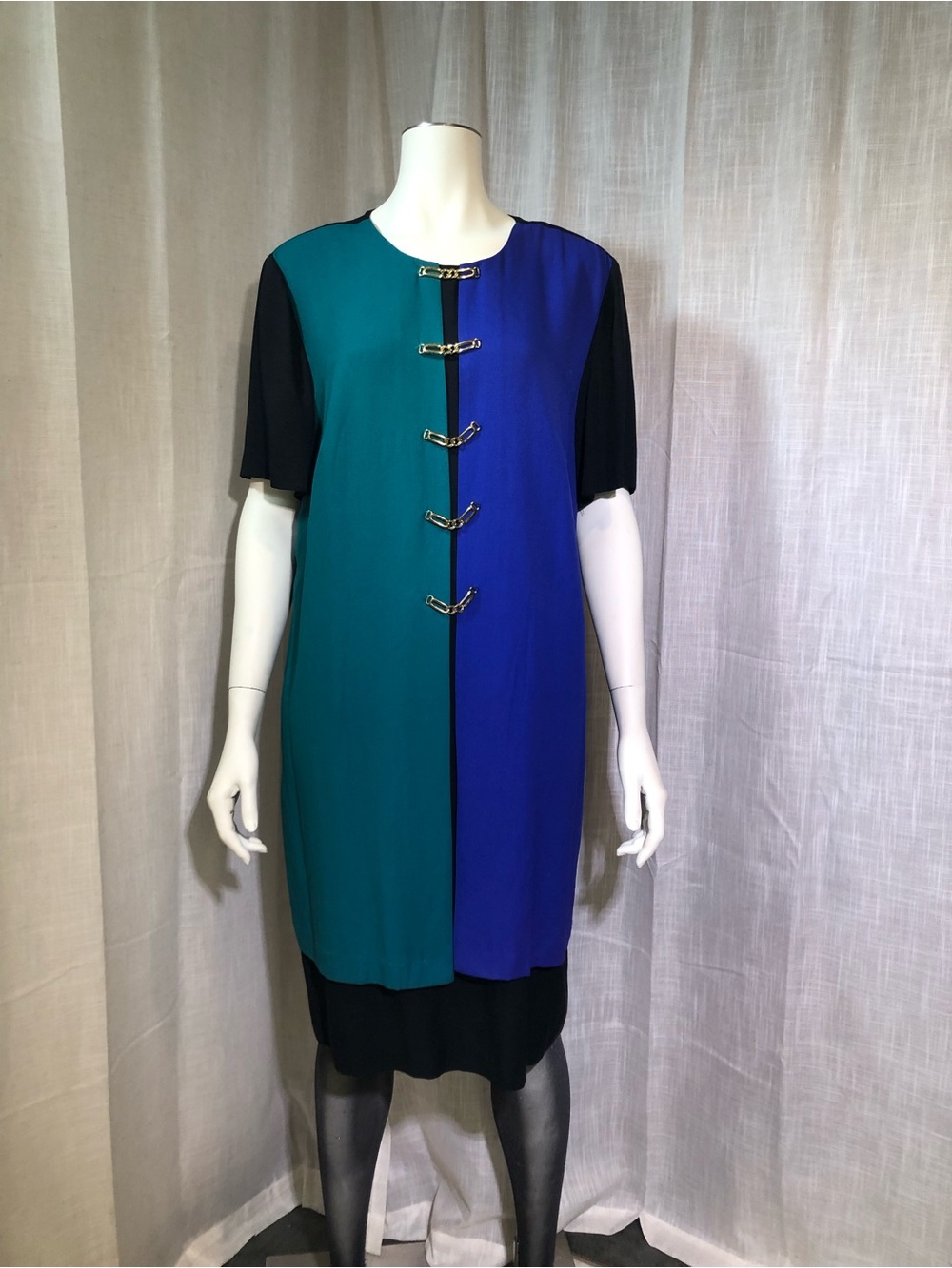 Vintage S.L. Fashions Colorblock Maxi Dress with Gold Clasps
